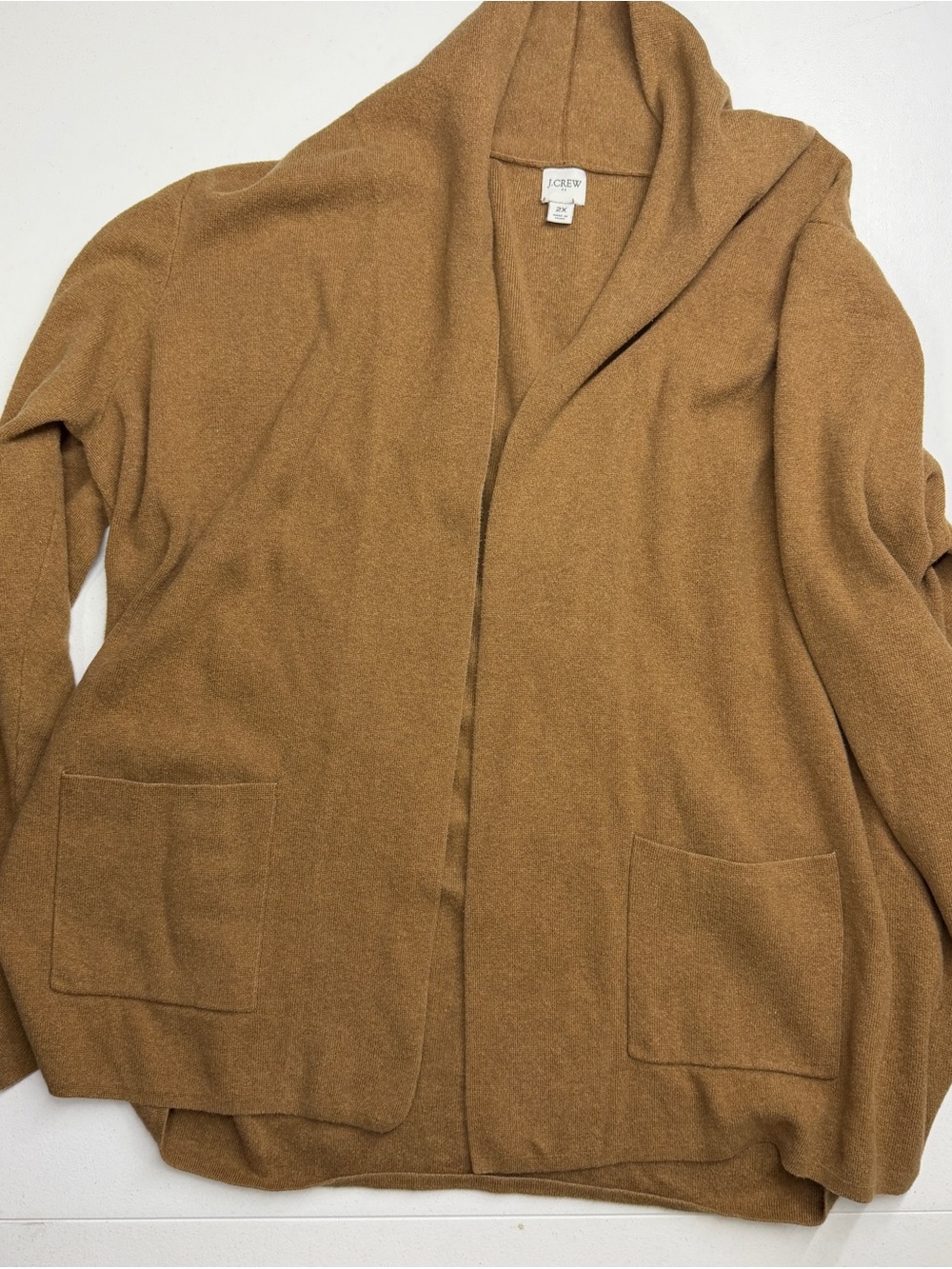 J.Crew Camel Brown Shawl Collar Open Front Cardigan Sweater Blazer 2X